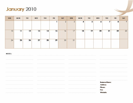 This calendar template is