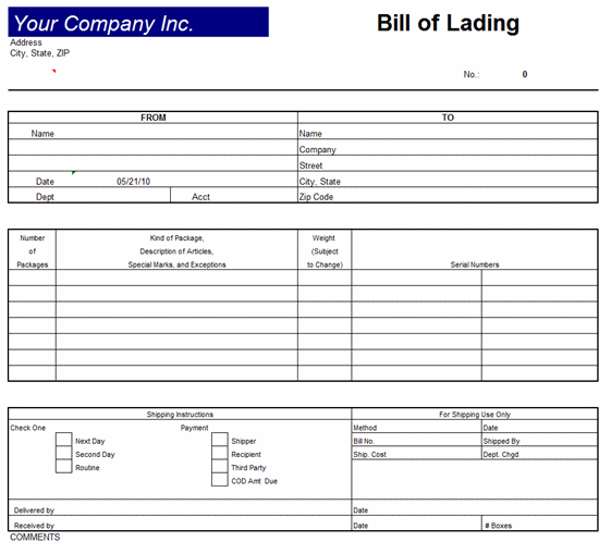 Bill Of Lading Invoice Template Excel 2007 Invoice Template