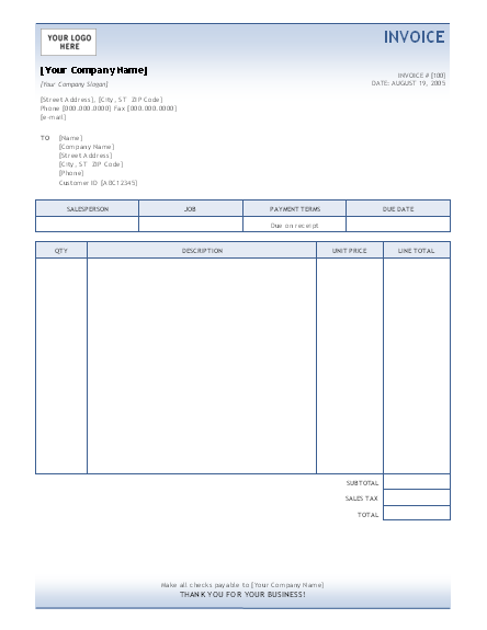 Microsoft Automotive Invoice Template