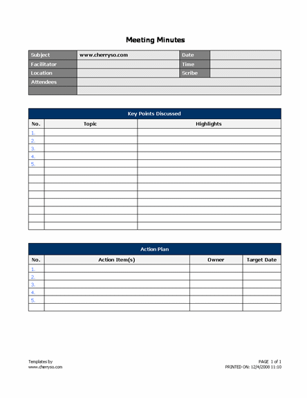 Free Printable Templates For Meeting Minutes