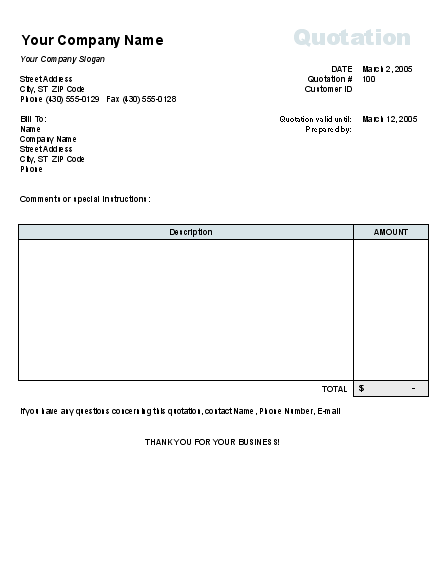 quotation form template excel