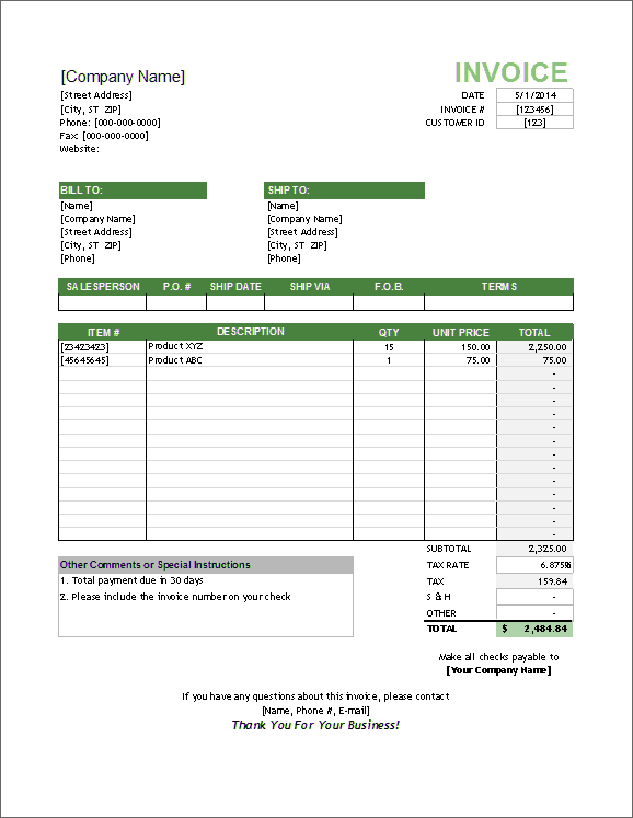 Invoice For Service Template from www.freemicrosofttemplates.com