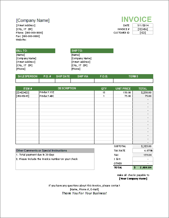 Electrical Tax Invoice Template