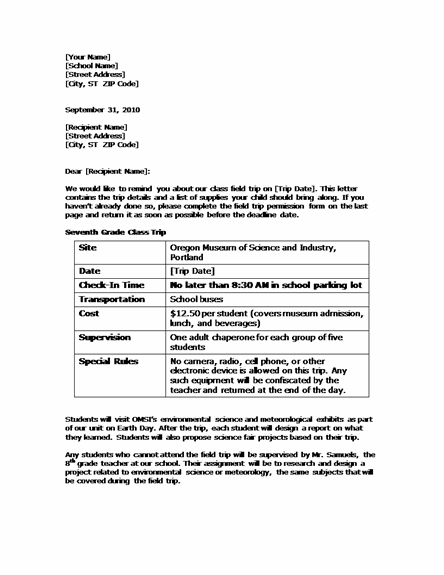 field trip cancellation letter to parents