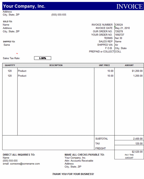 ms excel invoice templates