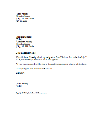 Basic Yet Professional Resignation Letter | Letter Templates | Ready
