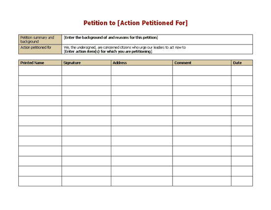 Petition Form - Ready-Made Office Templates