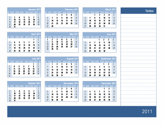 Year Calendar 2011 with Notes - Ready-Made Office Templates Year Calendar 2011 with Notes - Ready-Made Office Templates