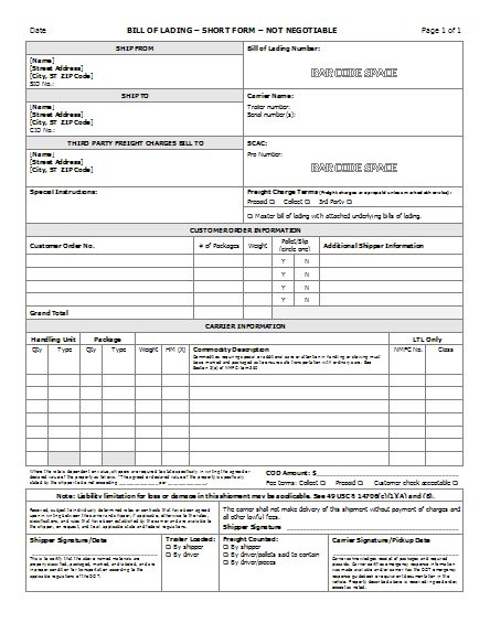 Bill Of Lading Invoices Ready Made Office Templates